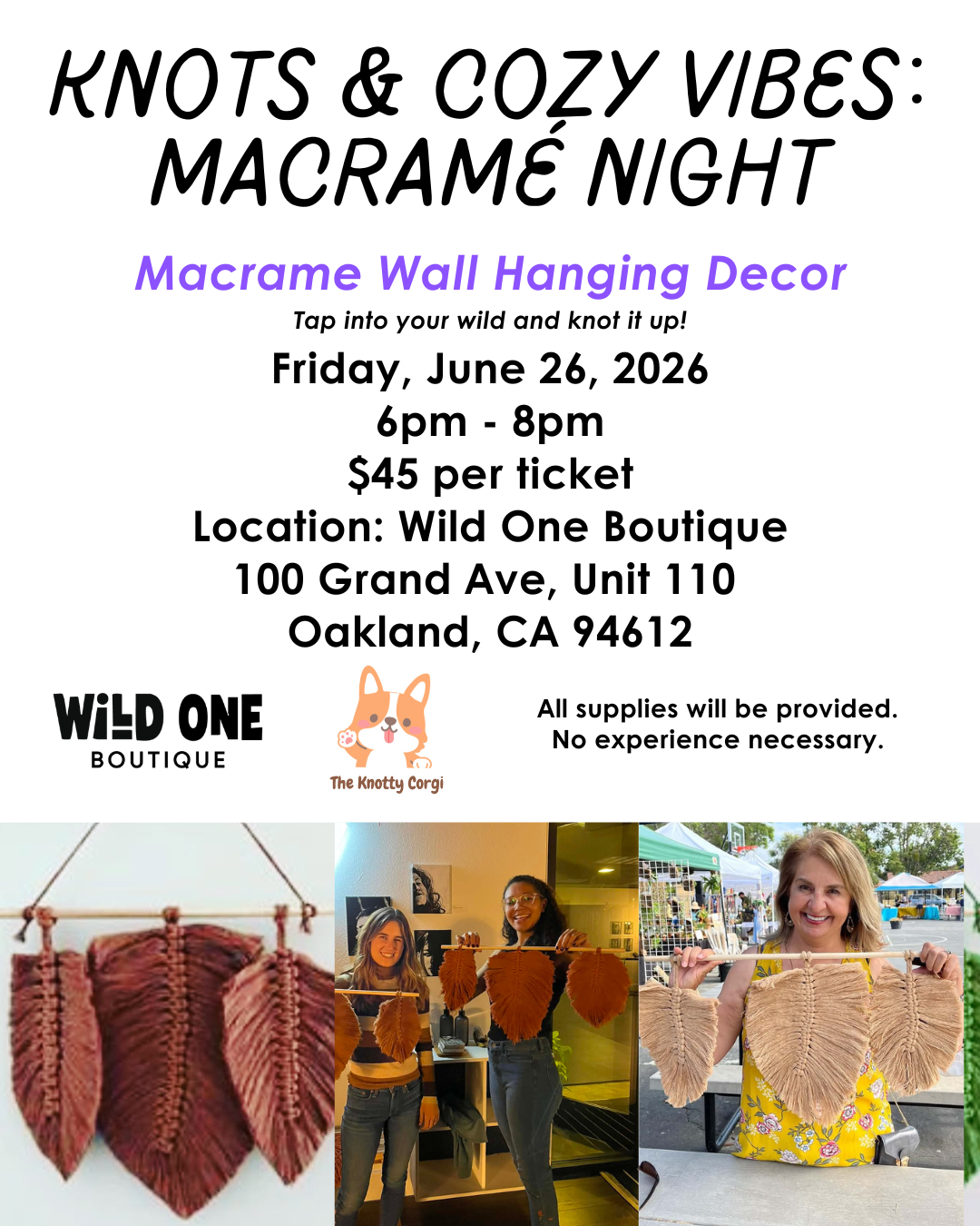 Macrame Wall Hanging Decor Workshop - Friday, June 26, 2026