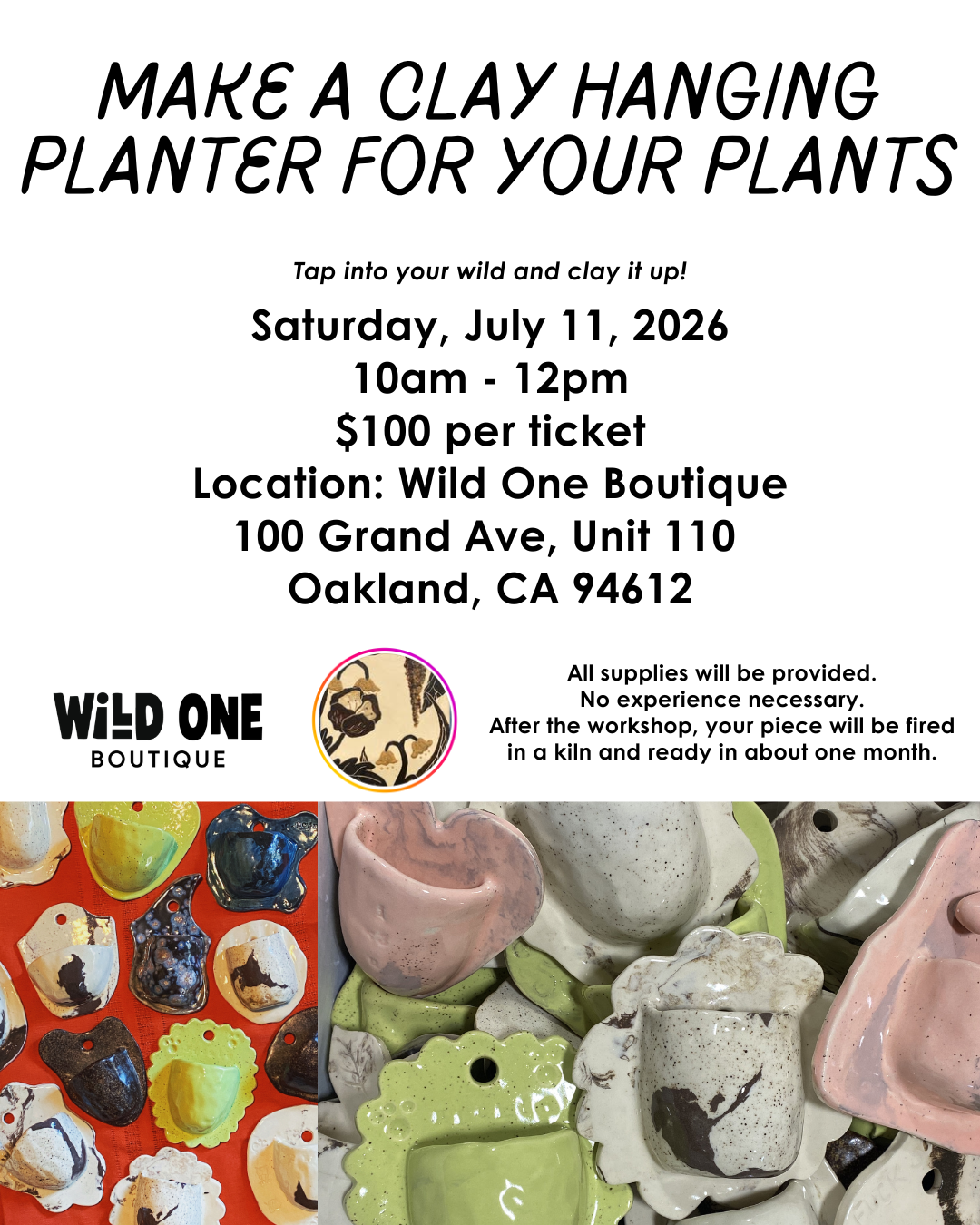 Hanging Clay Pot Workshop -Saturday, July 11, 2026