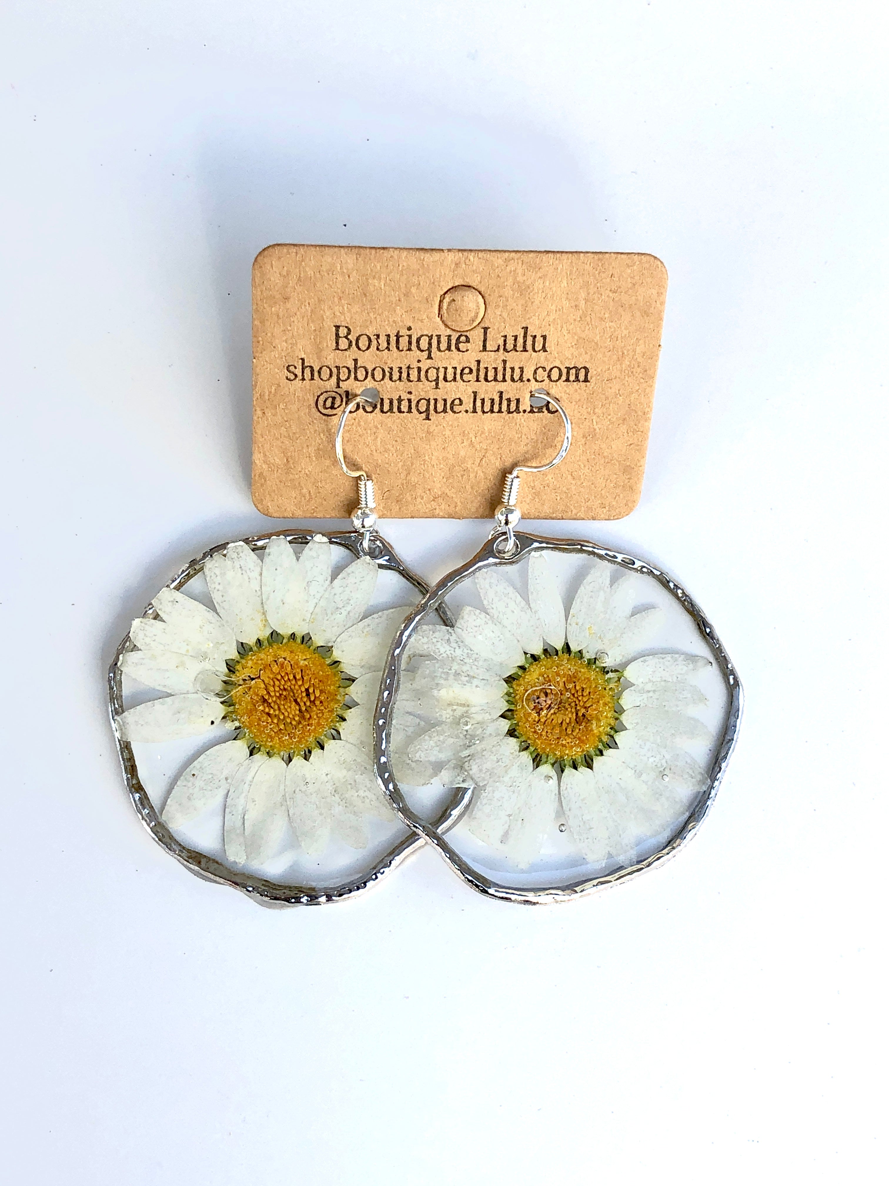 Flower Resin Earrings - Large (Gold or Silver)