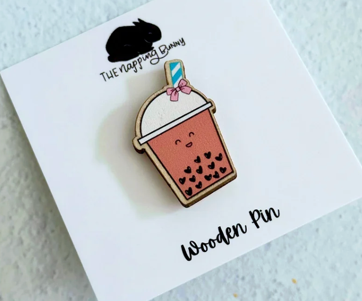 Boba Love Wooden Pin