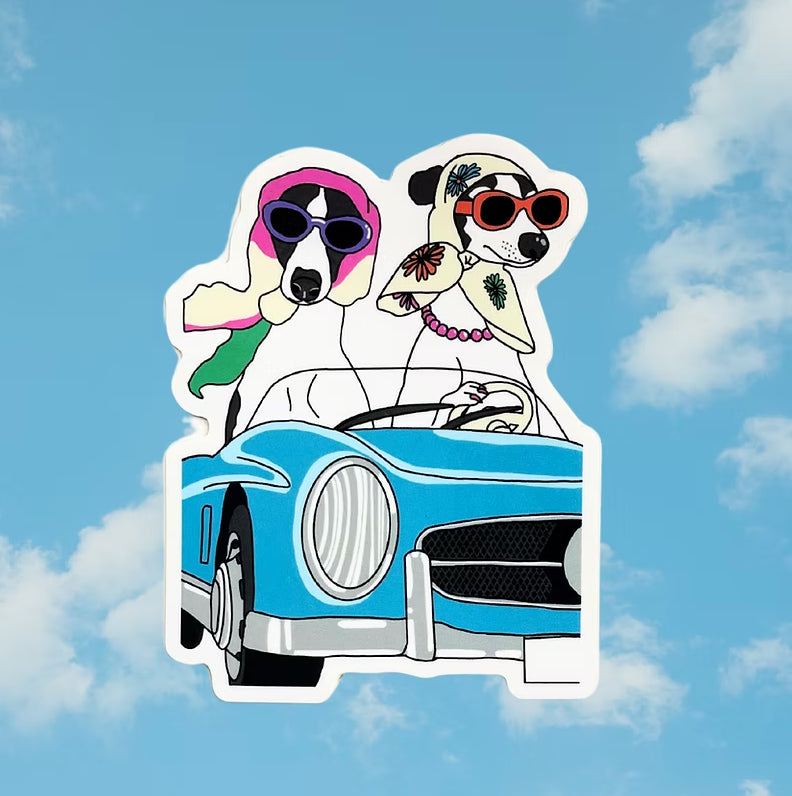 Two Dogs in a Car Sticker
