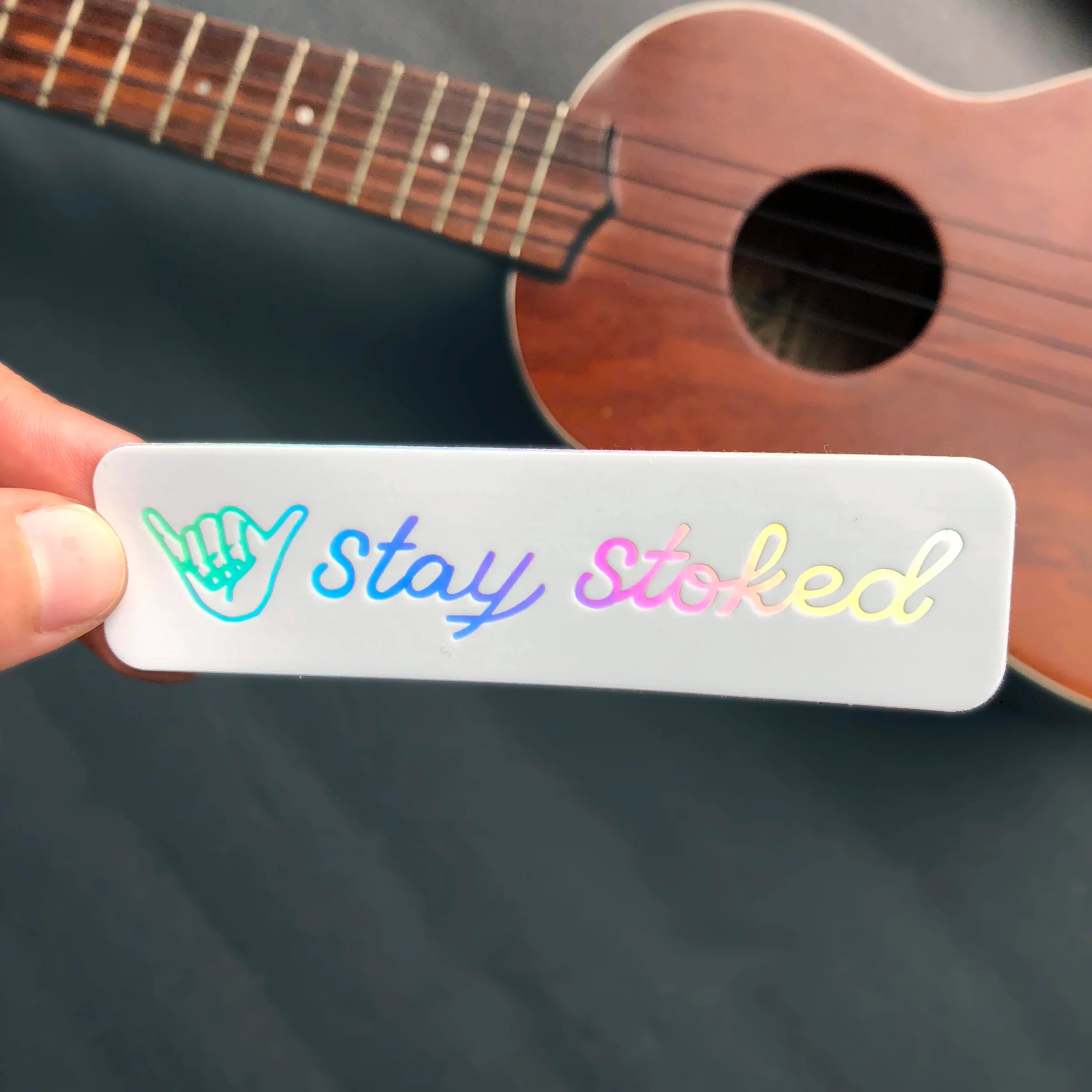 Stay Stoked Shaka White Holographic Sticker