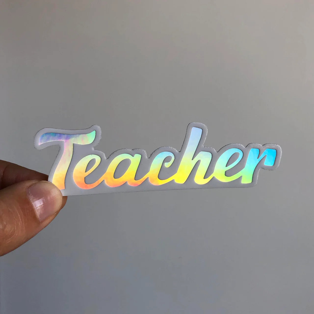 Teacher Text White Holographic Sticker